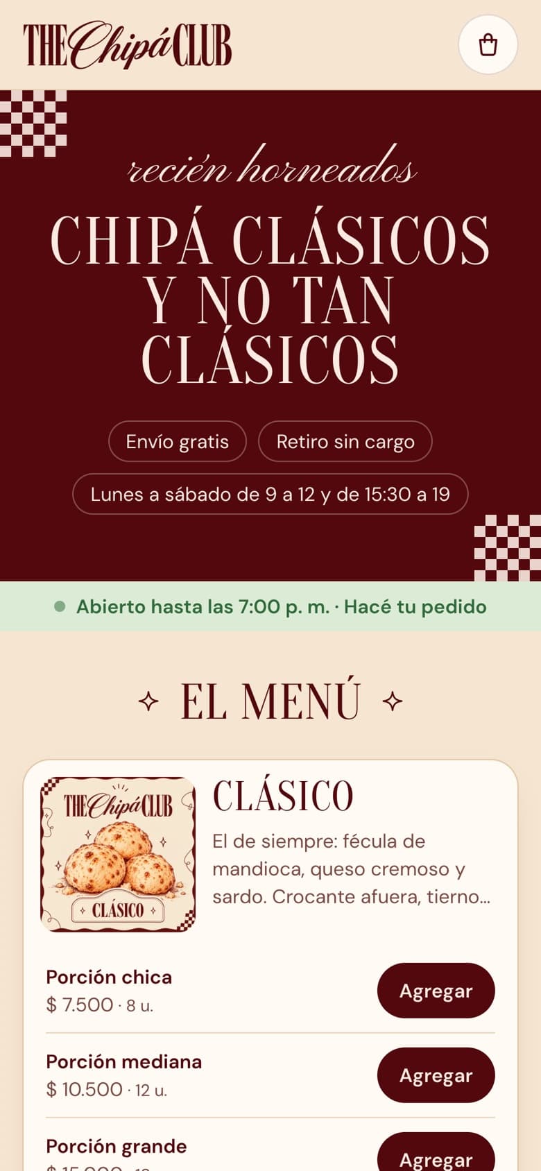 Tienda online de The Chipá Club en el celular